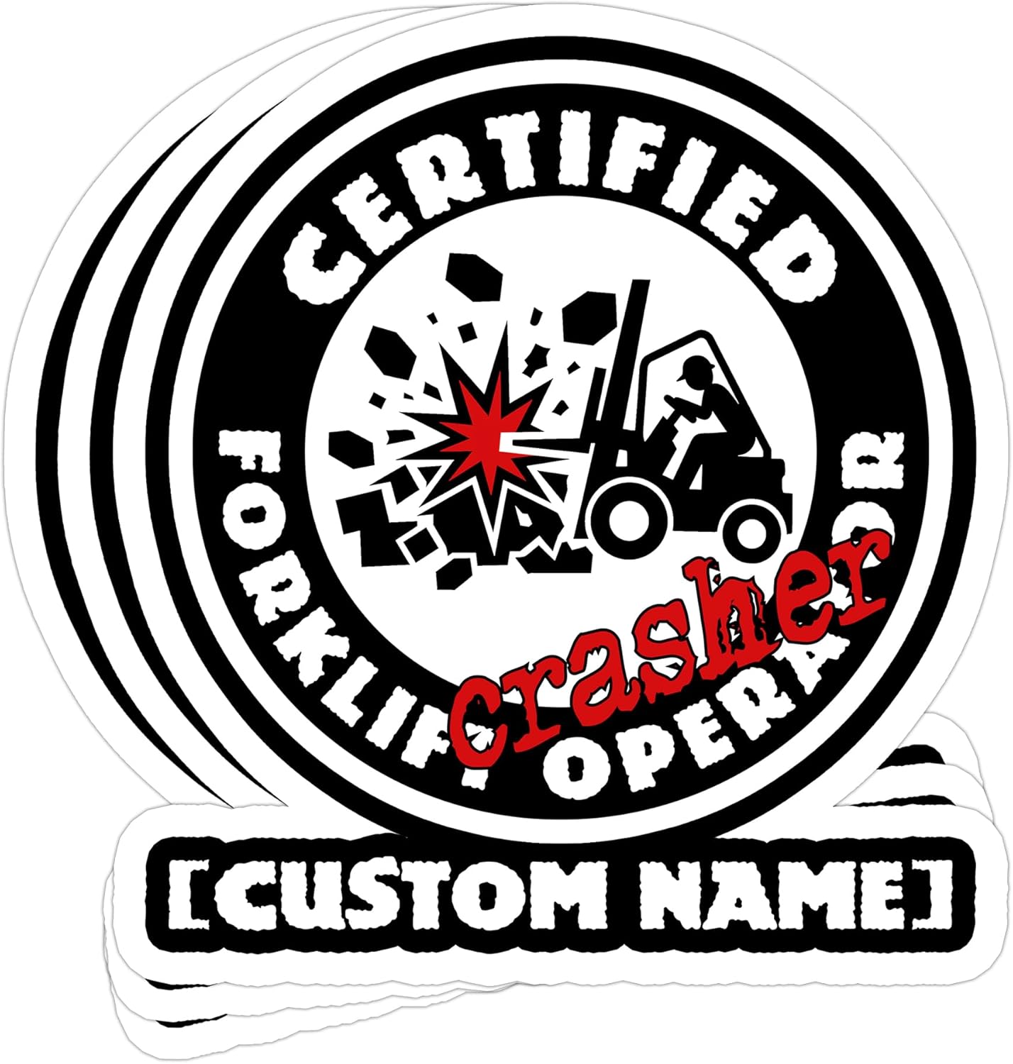 (3Pcs) Personalized Forklift Certified Sticker - Funny Forklift Operator Crasher Decals, Warehouse Humor Gift, Custom Name Vinyl for Hard Hat, Toolbox, Lunchbox 3”x4”