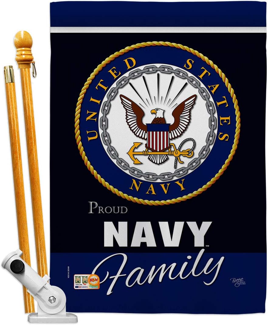 Navy Proudly Family House Flag Set Armed Forces USN Seabee United State American Military Veteran Retire Official Small Decorative Gift Yard Banner Double-Sided Made In USA 28 X 40