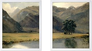 Monem Art 2-Piece Alexandre Calame Print - Vintage Landscape in the Canton of Uri Poster - Fine Art - Mountain Painting - Aesthetic Office, Living Room or Bedroom Decor - 11x14 White Framed
