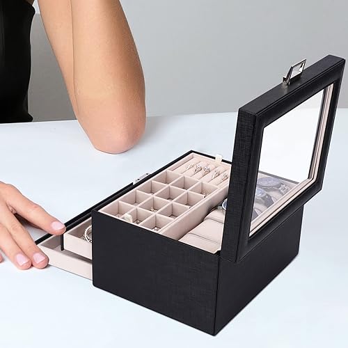 Miniatura 7 de Organizador de joyas caja de reloj con caja de almacenamiento de joyas cajas de almacenamiento y organización de joyas de 4 capas estuche de
