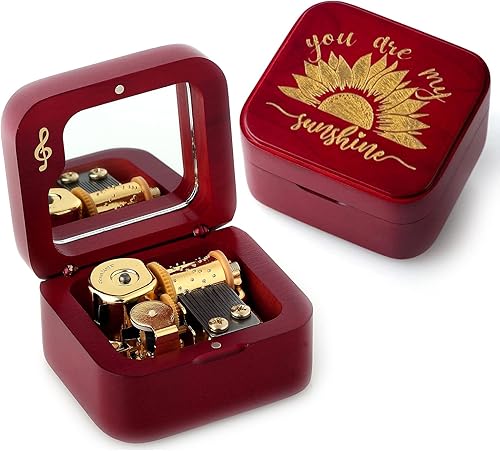 Miniatura 12 de Caja de octava cuadrada de madera maciza natural con función de pausa y juego, regalo para cumpleaños, día de la madre, día del niño, día de San