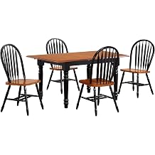 Sunset Trading Selections 5 Piece 60" Rectangular Extendable Windsor Arrowback Chairs | Butterfly Leaf Table Wood Dining Set, 2 Size Expandable, Seats 6, Antique Black and Cherry