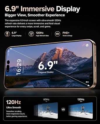 A16 Pro Max Unlocked Cell Phone, 12GB+256GB Smartphone, Black