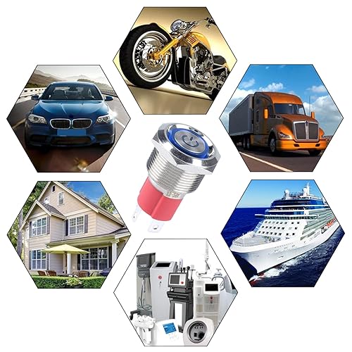 Miniatura 7 de Interruptor de botón de metal resistente de 0.748 in, resistente al agua, 20 amperios, 12 V-24 V, encendidoapagado, 1 no, 4 pines con enchufe