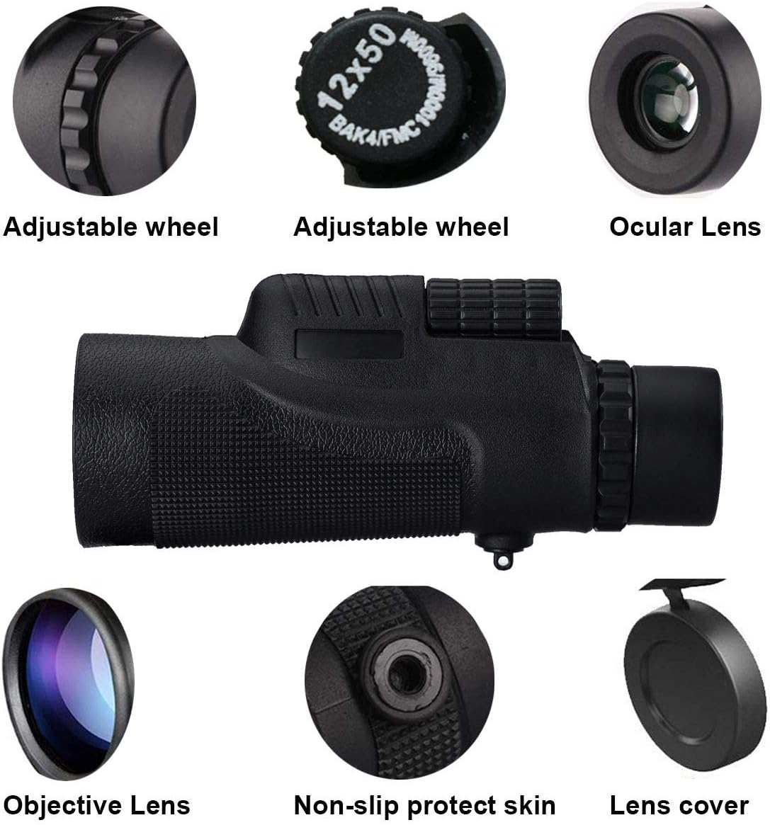 Monocular High Power Spotting Scope - 12X50 High Definition Telescope with Smartphone Tripod and Phone Mount Adapter for Adults Bird Watching Camping Travelling : Electronics