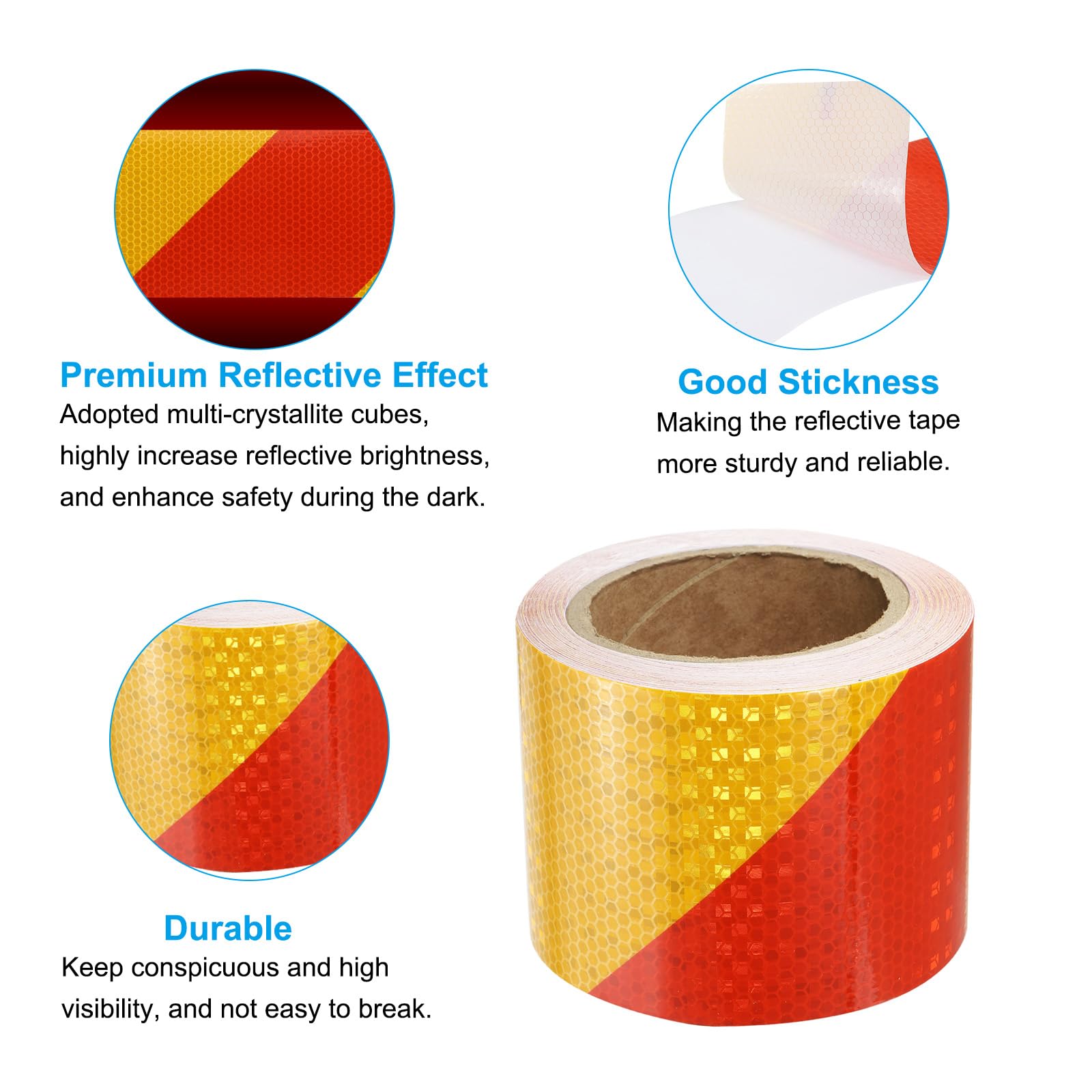 PATIKIL Cinta Reflectante Adhesiva, 10cm x 20m PVC Cinta de Advertencia de Seguridad de Alta Visibilidad Impermeable para Nocturna Camiones Coches Ropa, Raya, Amarillo Rojo