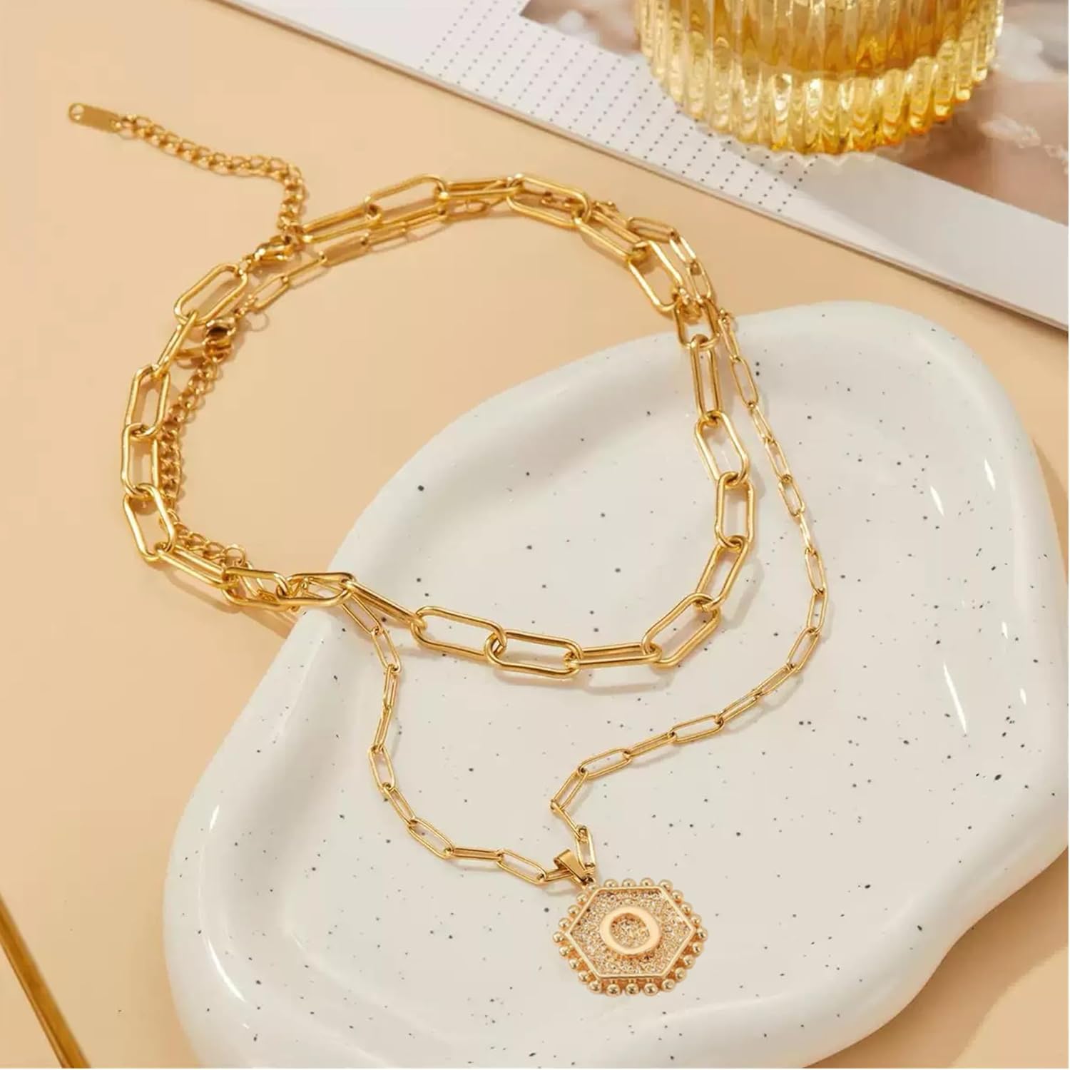 Gold Initial Layered Necklace Initial Letter Pendant Necklaces 18K Gold Paperclip Chain Link Necklace Trendy Personalized Monogram Name Necklaces Jewelry for Women - Image 3