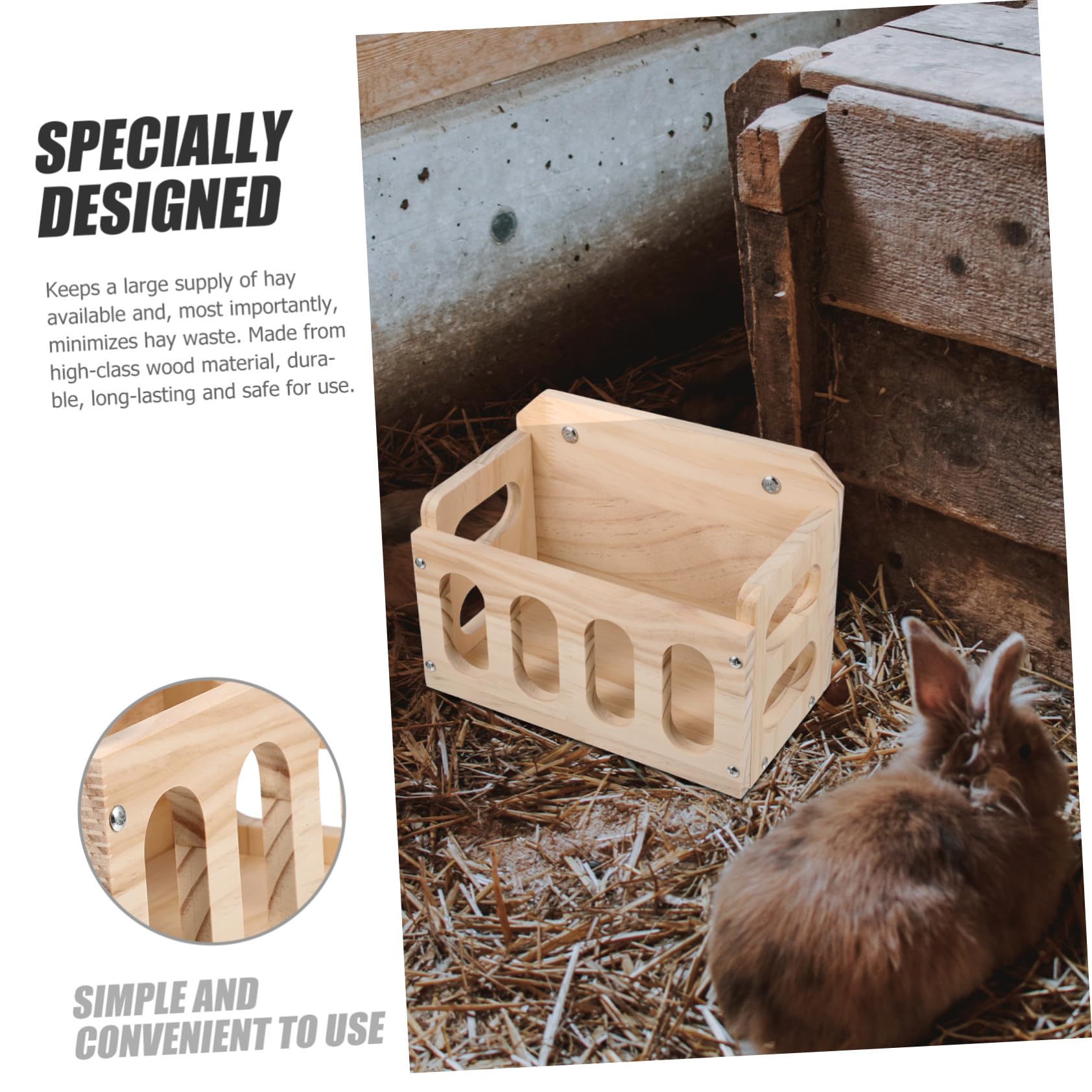 Râtelier à Foin Lapin en Bois Kaki, Fixe pour Cage