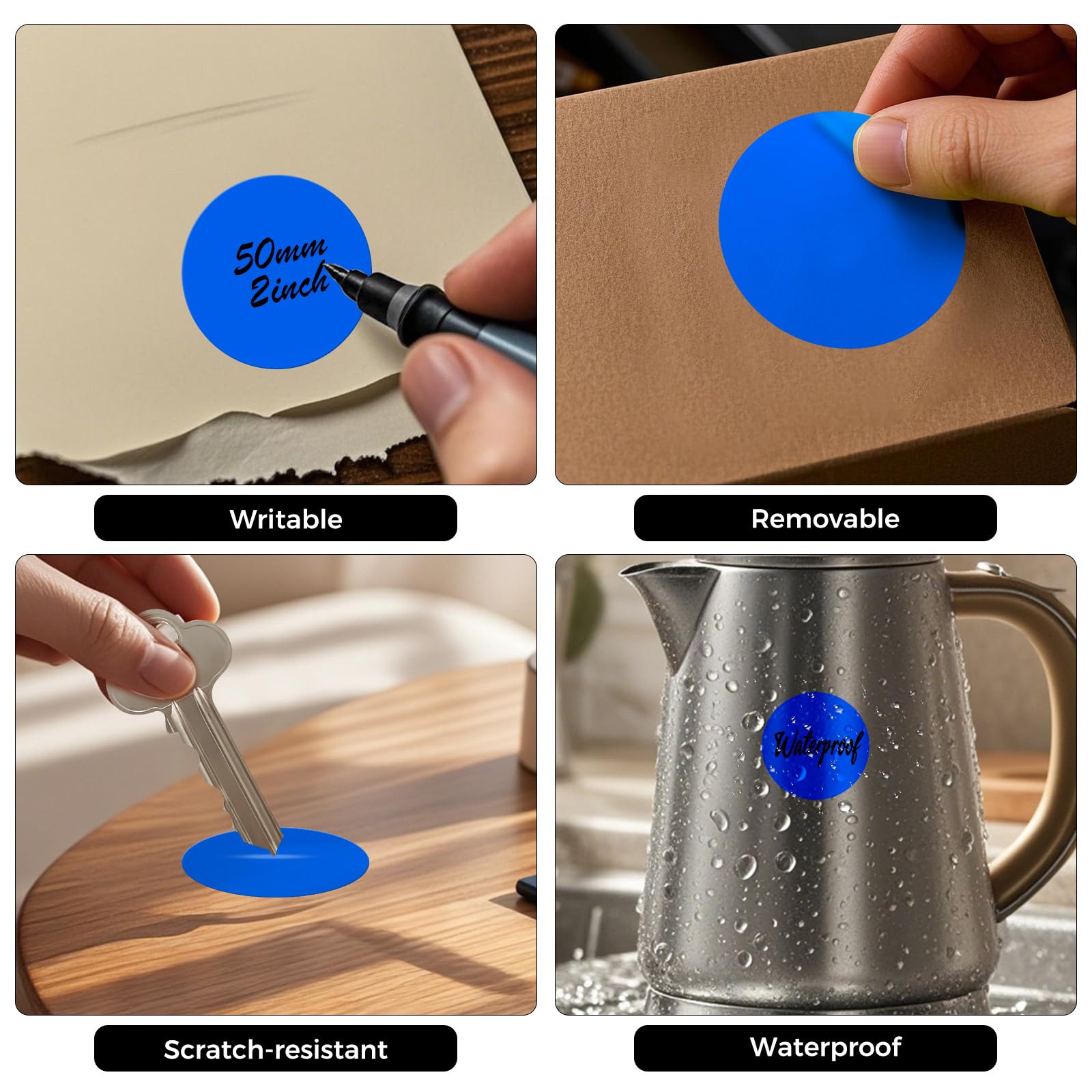 FINDAT 500 PCS Blue Round Labels 50 mm Colour Coding Circle Stickers Vinyl Removable Waterproof Name Tags for Moving Box Gift Sealing Jar - Image 3