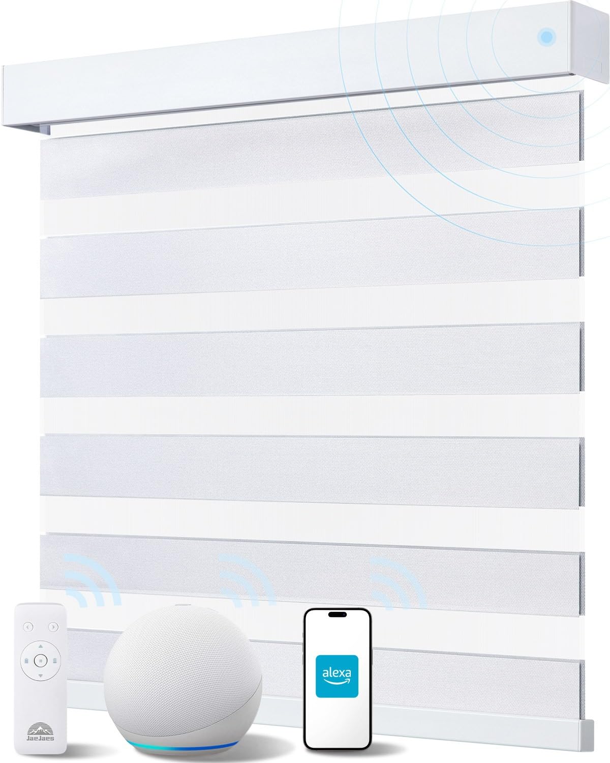 Smart Zebra Blinds For Windows, Works With Alexa, 45' W X 72' H, White White 45'W X 72'H