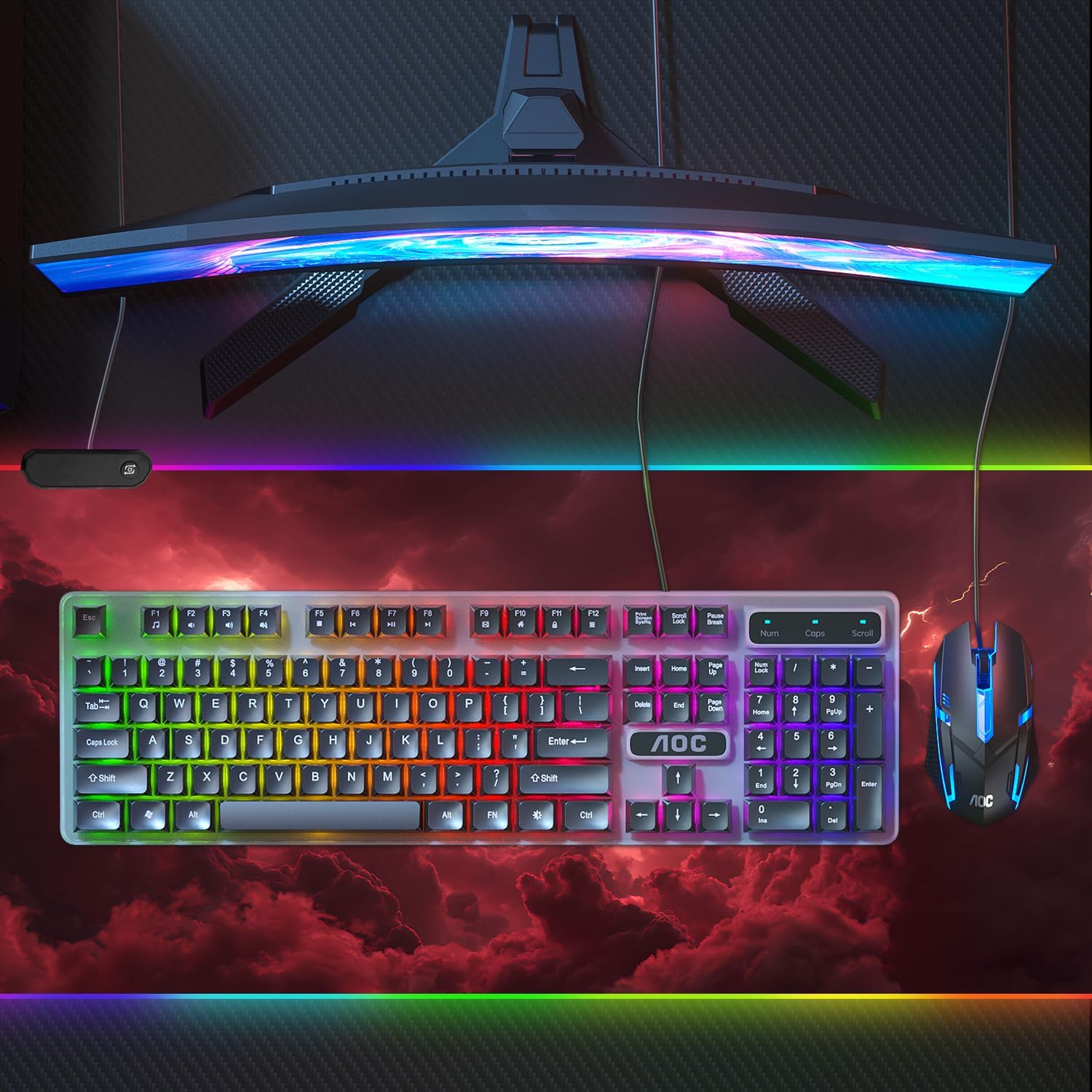 35.4 x 15.7 Inch RGB Gaming Mouse Pad – Red Lightning LED Backlit Desk Mat, Extended Size with Customizable RGB Lighting, Non-Slip Base for Gaming & Office Use