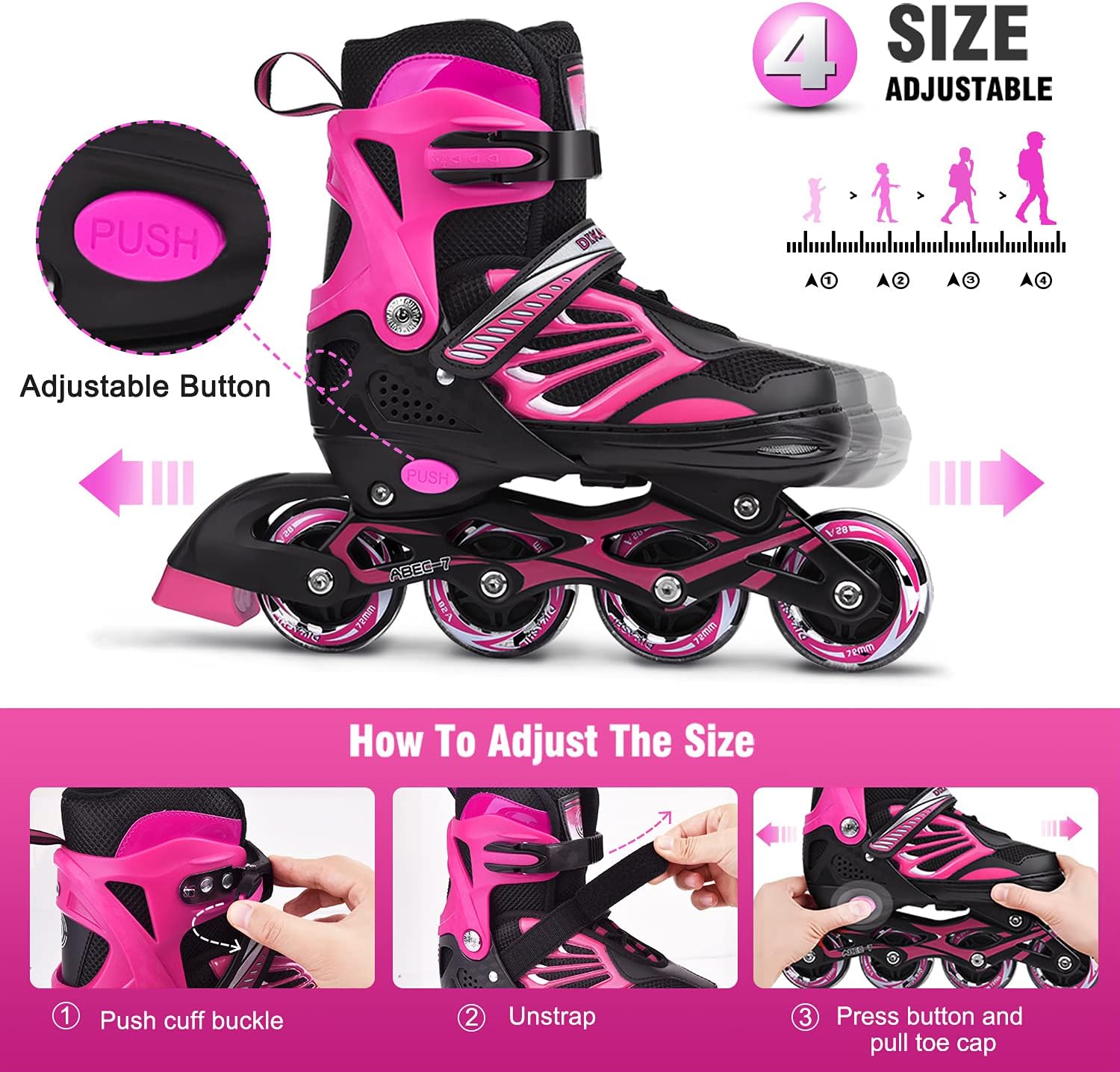 DIKASHI Black/Blue/Red Adjustable Inline Skates Boys Girls Kids Women Men Size,Light Up Adult Roller Blades Skates for Women Outdoor and Indoor : Sports & Outdoors