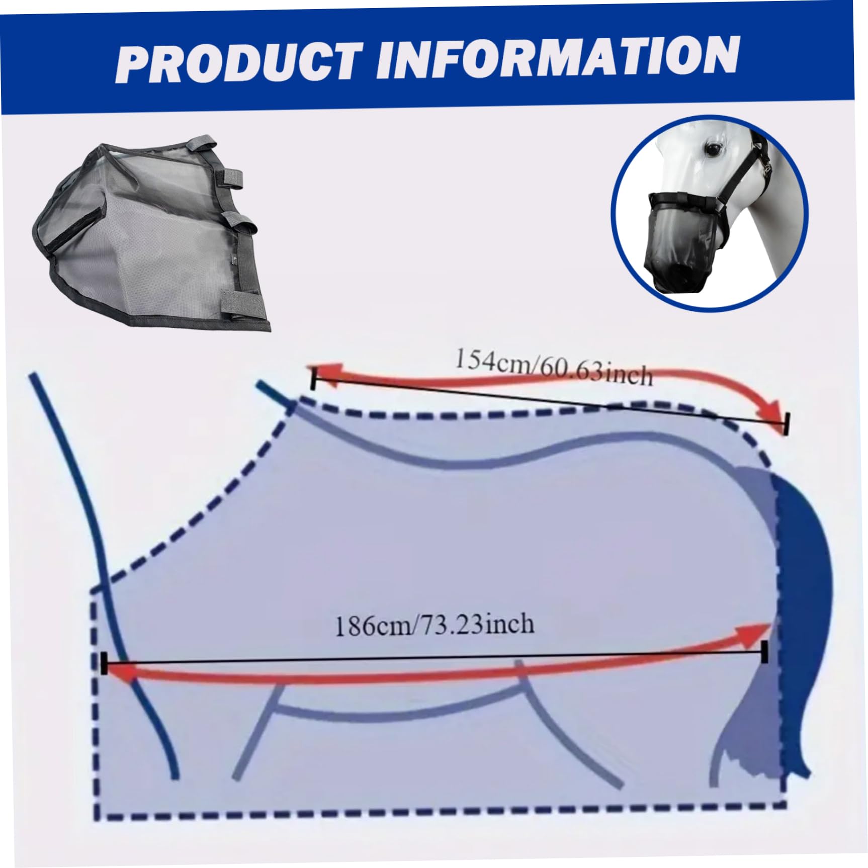 Coperta antimosche per cavalli coperta antimosche regolabile in rete con coprinaso traspirante protezione estiva contro gli insetti per pascolo e paddock nera taglia 187 cm/73, 62 pollici