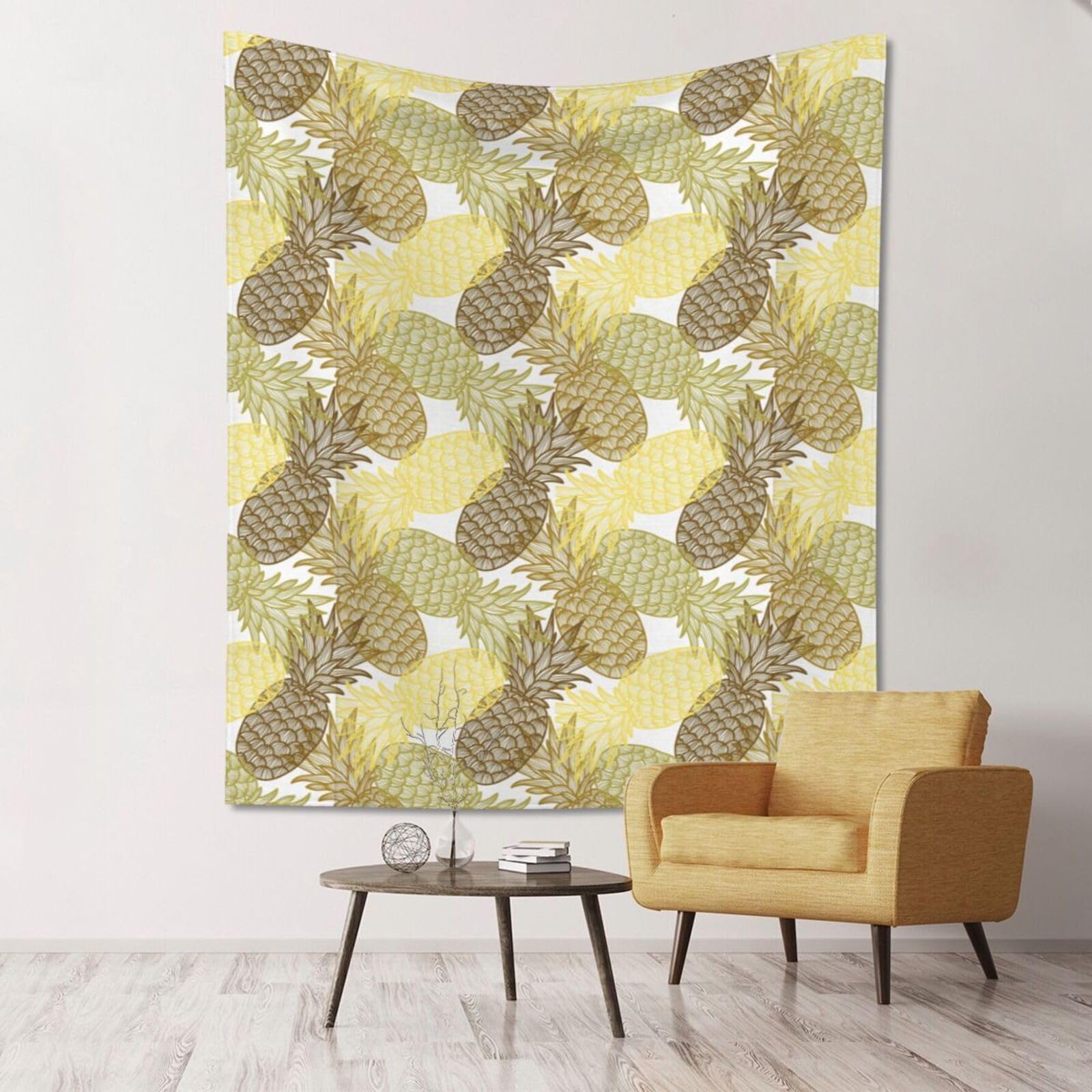 WKSGDSG Large Wall Hanging, Machine Washable Tapestry For Dorm Room, Exotic Tropical Pineapples, Lightweight Polyester Wall Art For Bedroom Living Room, 152x130cm