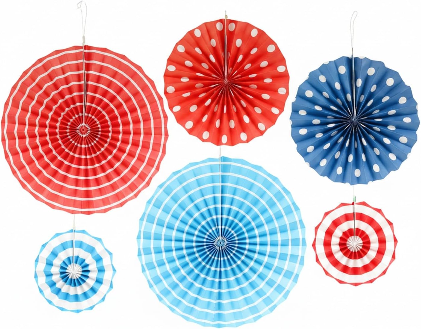 6-Pack 10.2 Inch Red Paper Fan Decorations, 3D Accordion Folding Fans for Wedding Backdrops, Birthday Party Wall & Ceiling Decor