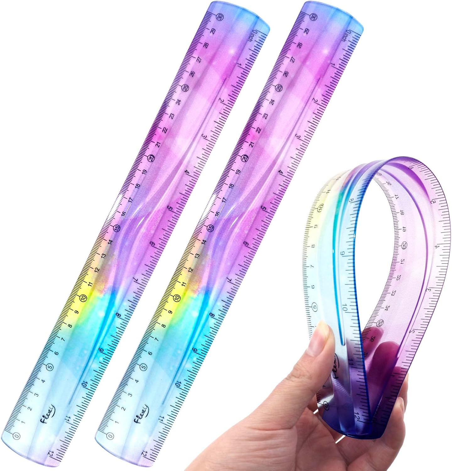 2 PCS 12 Inch Flexible Ruler, Bendable Plastic Ruler, Soft Bendable ...