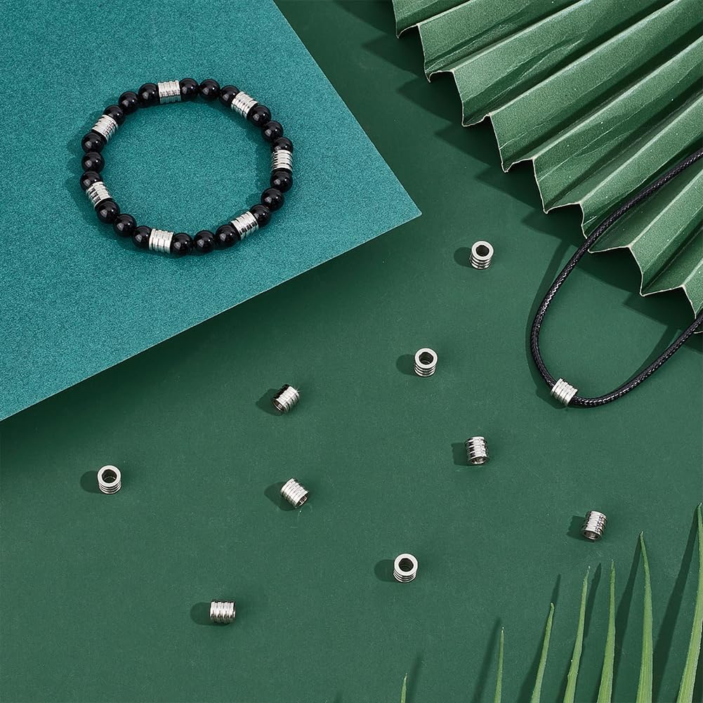 UNICRAFTALE 50pcs Paracord Bead Lanyard Beads Stainless Steel Spacer Beads Grooved Column Beads Tube Spacers Beads with 3.5mm Hole for DIY Knives Pendant Flashlight Bracelet Jewelry Making - Image 2