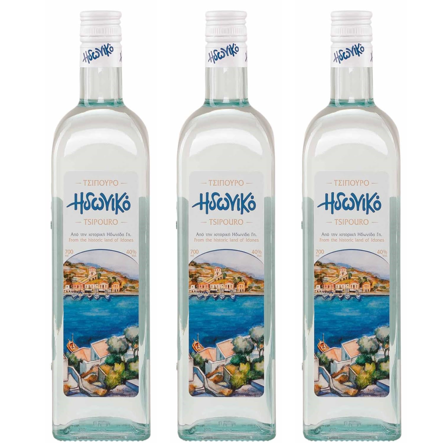 Tsipouro Idoniko ohne Anis 40% 3x 0,7l Costa Lazaridi | Einzigartiger Tresterbrand ohne Anis aus Griechenland | 40% Vol. | +20ml Jassas Olivenöl
