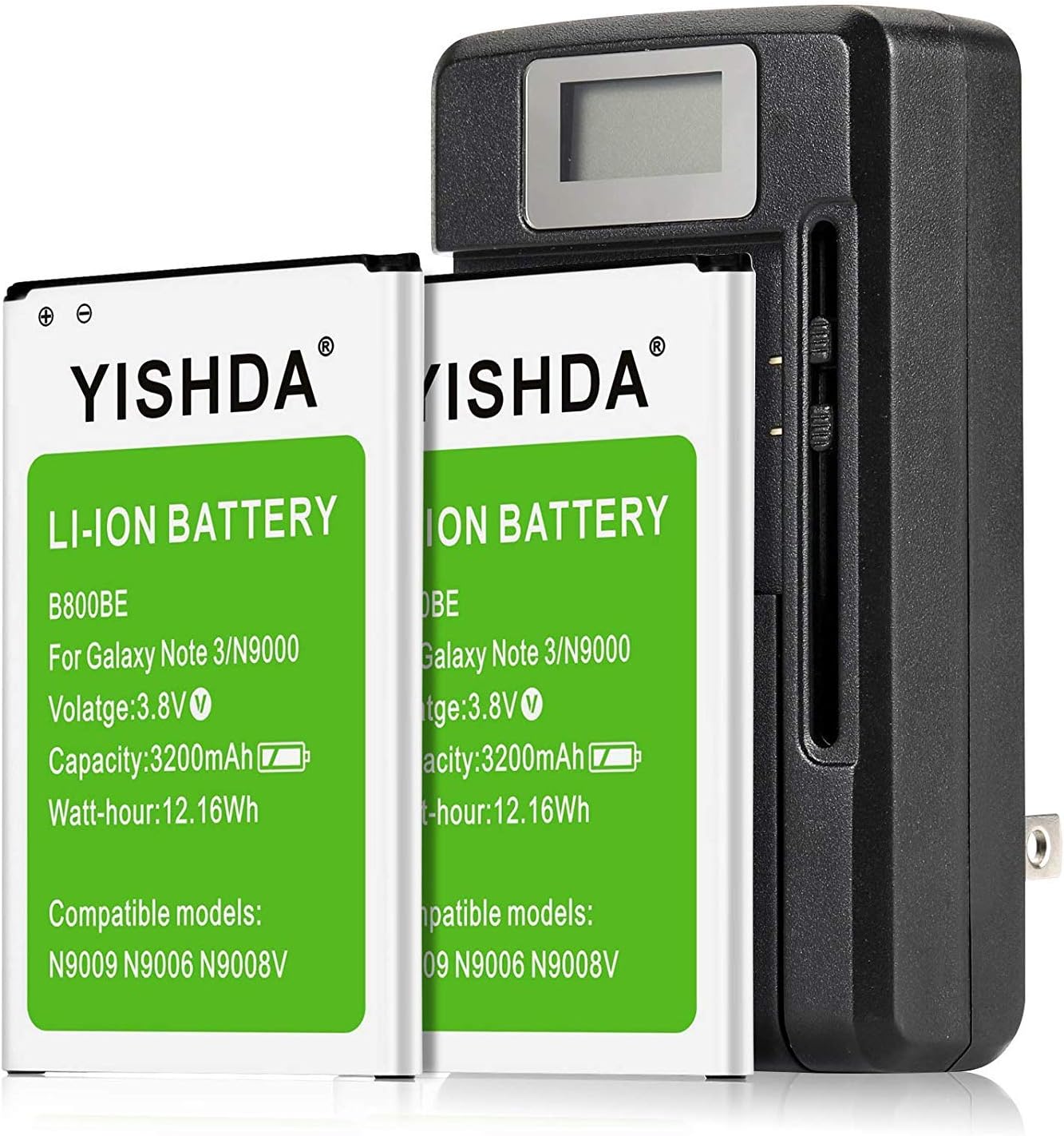 Note 3 Battery, YISHDA 2x3200mAh Li-ion Replacement Batteries Compatible with Samsung Galaxy Note 3 with Battery Charger for N9000 N9005 N900A N900V N900P N900T | Samsung Galaxy Note 3 Spare Battery