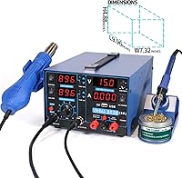 Vista 2 de YIHUA 853D USB 3A-Three Tools- Soldering Station, Hot Air Rework Station and Power Supply 0~3A, 0-15V with output and test modes. Also ºC/°F