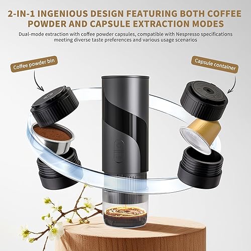 Miniatura 3 de Cafetera portátil, cafetería recargable portátil de viaje con USB-C, 20 bar, cafetera eléctrica para camping y viajes, cafetera de automóvil 3 en 1,