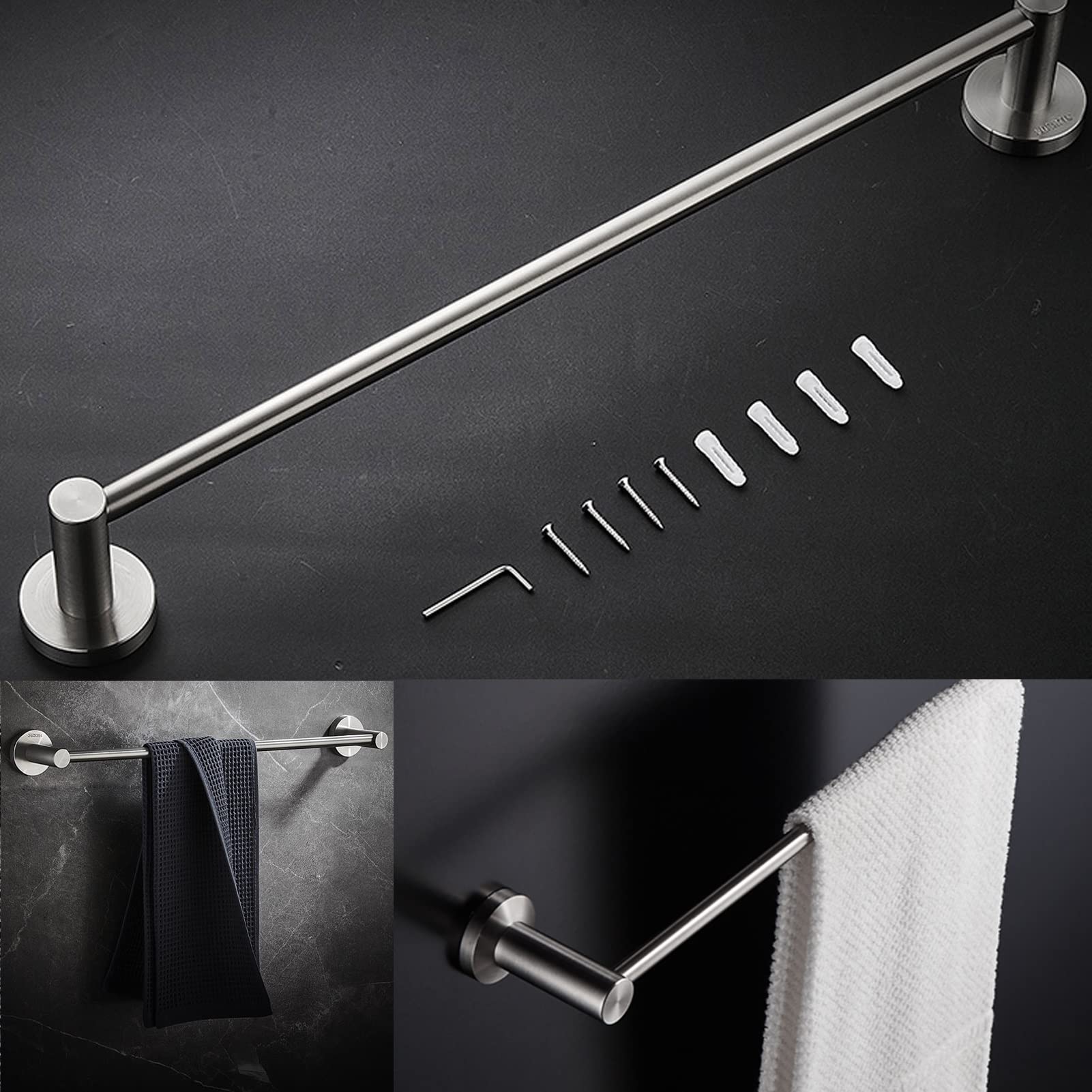 Portasciugamani da cucina e bagno in acciaio inox, 30 x 120 cm, multicolore, con 5 ganci di diverse dimensioni