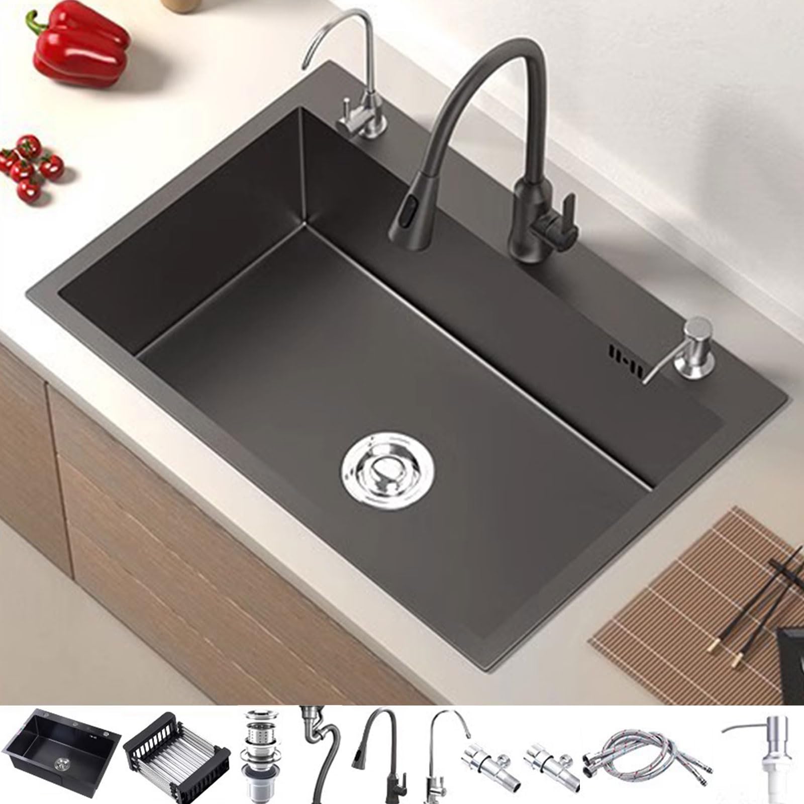 Évier de cuisine facile à nettoyer avec douchette extractible en inox