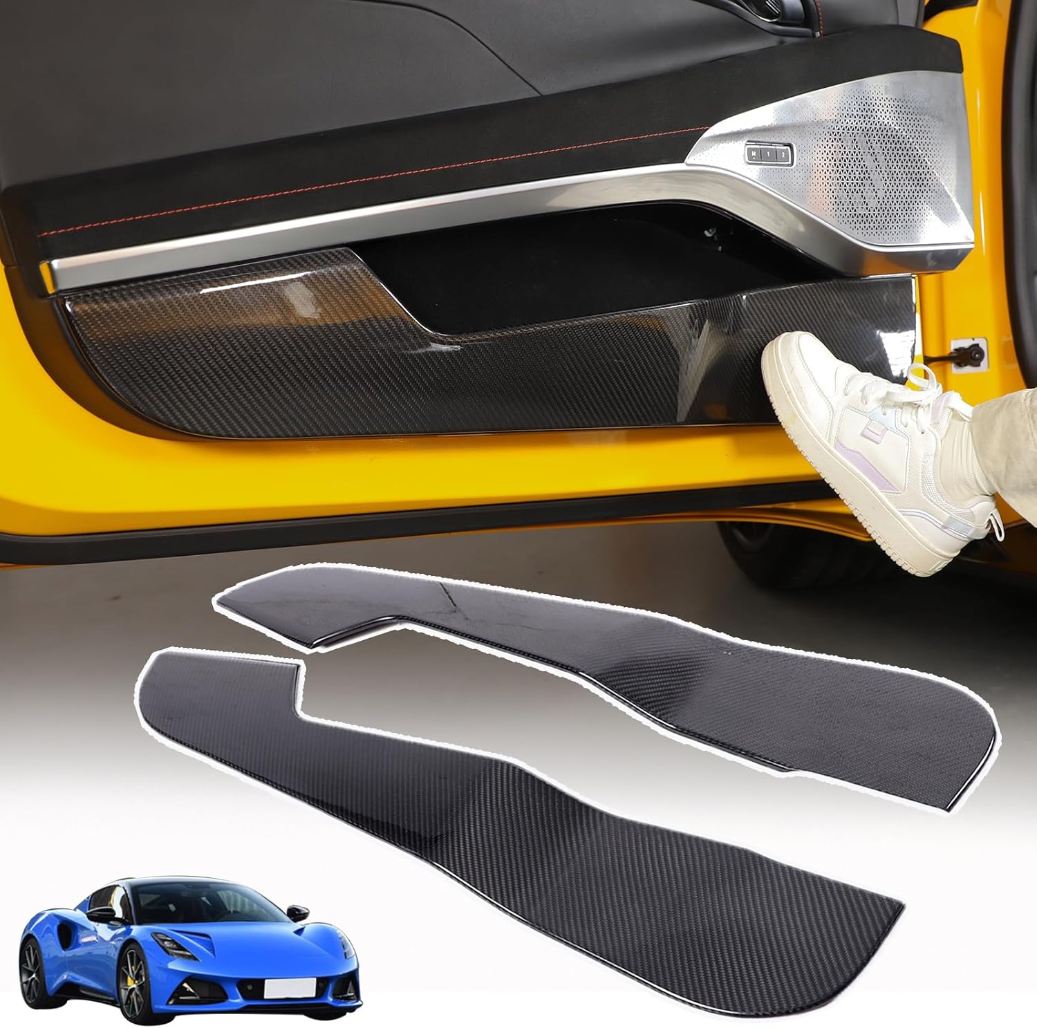 Car Door Anti Kick Panel Protector Compatible with Lotus Emira V6 GT4 I4 Coupe 2020-2024,Dry Carbon Fiber Interior Door Panel Cover Trim,Door Sill Protector Cover Edge Guard Accessories (Black Carbon)