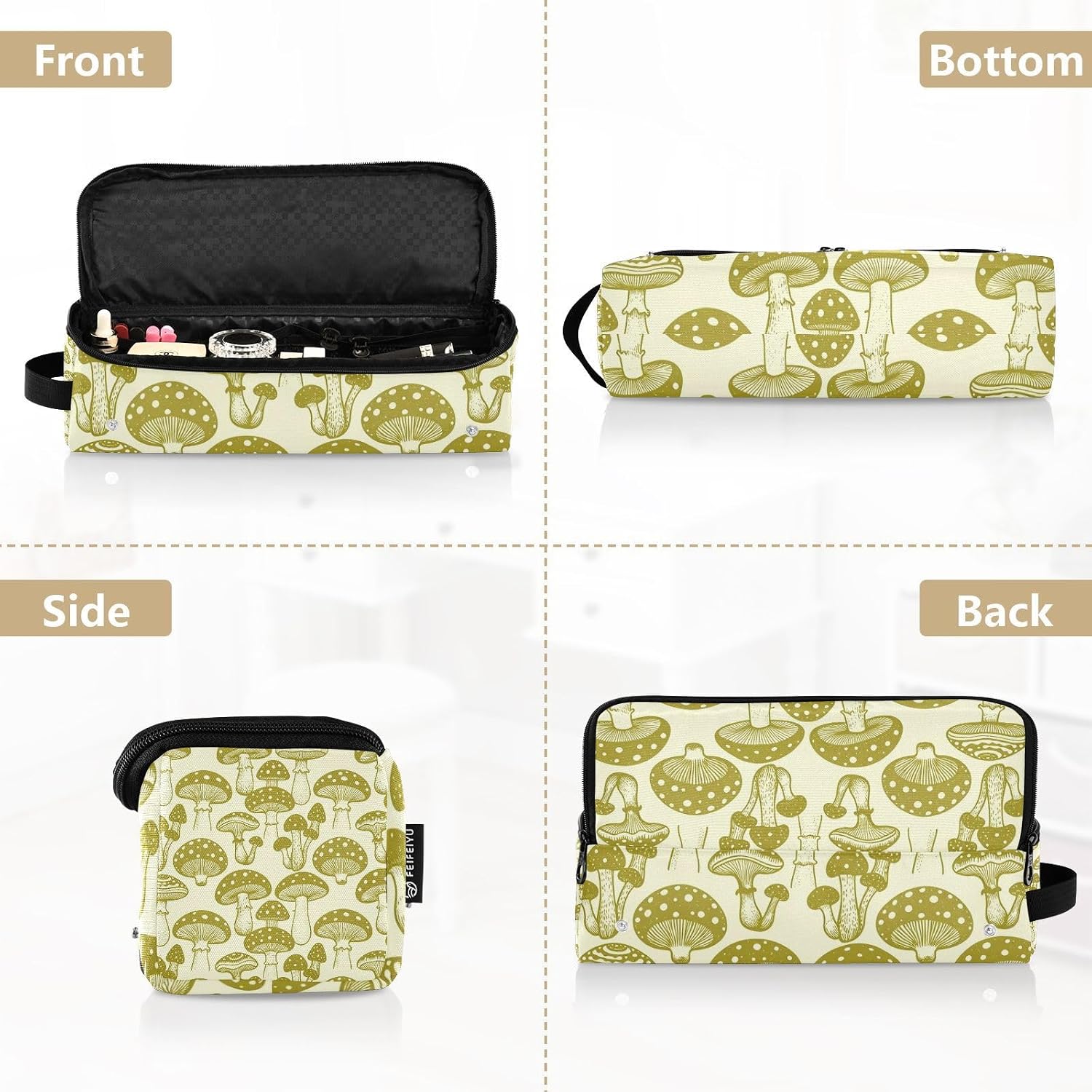 2 in 1 Hair Tools Organizer with Iron Mat Portable Hair Styling Tool Organizer for Straigheners Curling Iron Dryer Vintage Brown Mushroom Pattern Travel Essentials for Women image 5