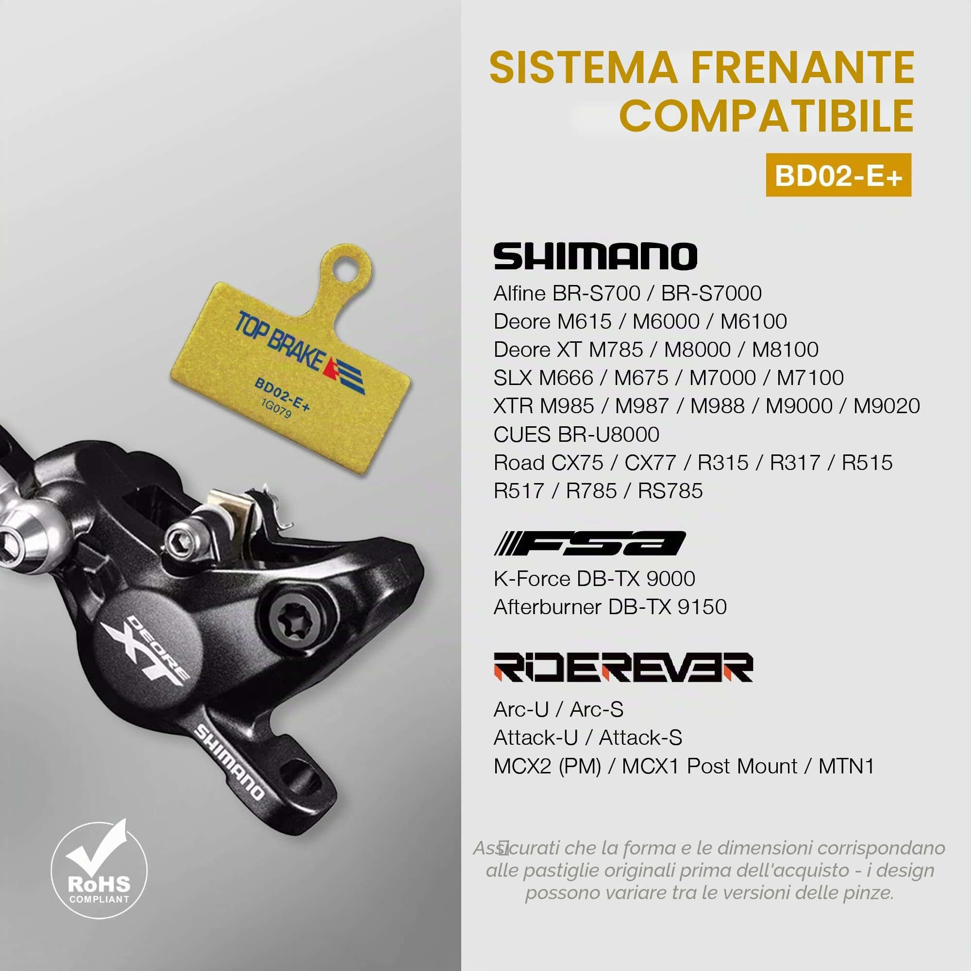 TOP BRAKE Pastiglie freno a disco compatibili con Deore M6000, Deore XT M8100, XTR M9000, Alfine S7000, SLX M7000, Road CX75 | MTB eMTB Downhill Trail All mountain Cycling
