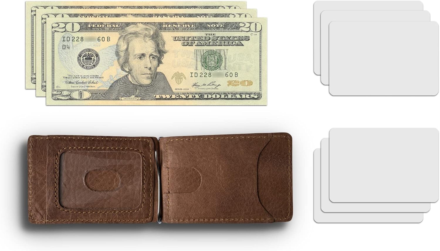 PEGAI Full Grain Leather Money Clip Wallet | Handmade Brown Minimalist Wallet for Men | Slim Business Card Holder | Mens Wallet with Money Clip | MAX (Mocha)