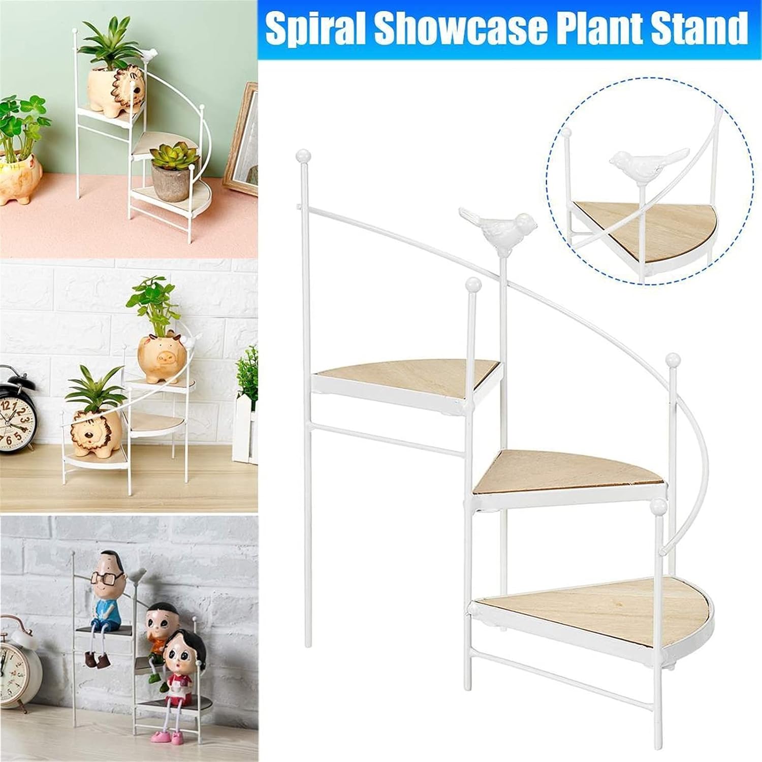 Flower Stand 3 Layer Plant Shelve Iron Plant Rack Stand Plants Succulent Shelf Stair Shape Desktop Patio Garden Decor Flower Stand Wood Plate Plant Stand(Black)