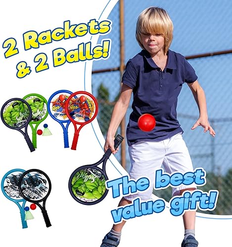 Miniatura 5 de JA-RU Marvel Hulk - Juego de raquetas (1 paquete, 2 raquetas), juguetes de raqueta de plástico para niños y adolescentes. Divertidos juegos