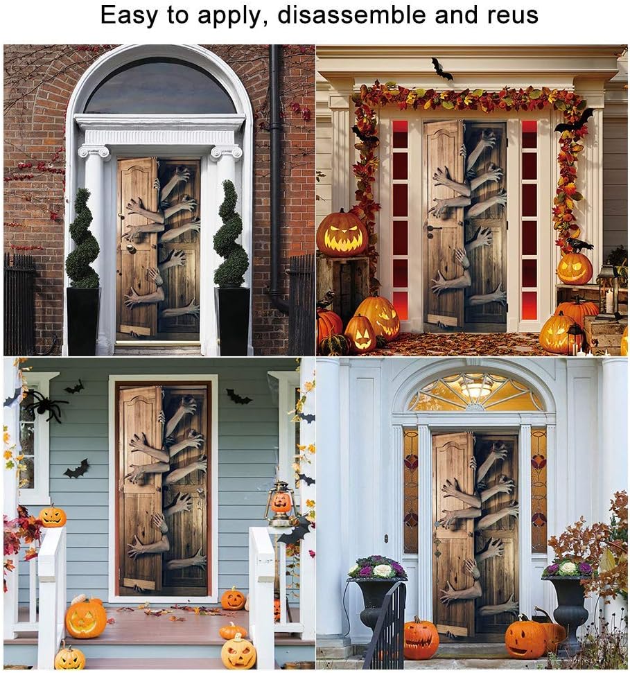 Halloween Trick or Treat Door Stickers, Scary 3D Creative Wall Decal Stickers Window Door Sticker Haunted Houses Props Decorations Halloween Party Decors Made in China