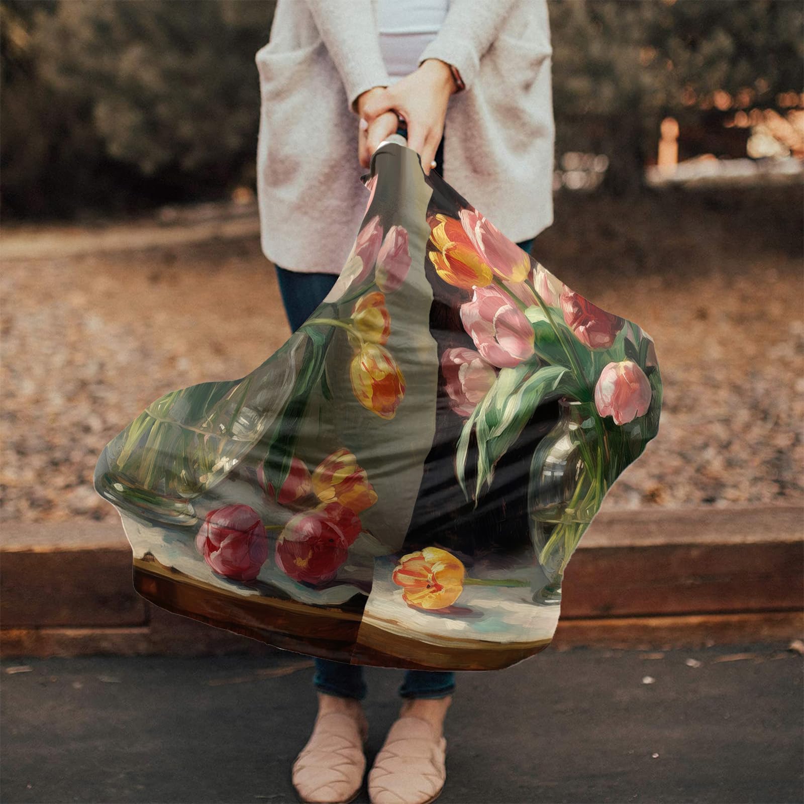Nursing Cover for Breastfeeding Scarf, Oil Painting Floral Farmhouse Baby Car Covers Super Soft Multi Use for Canopy Shopping Cart Cover Blanket Stroller Cover