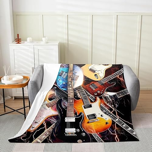 Miniatura 16 de Erosebridal Manta de vinilo musical Queen de 90 x 90 pulgadas, decoración de sofá, cama, sofá, manta de vellón con notas musicales para niños, Negro