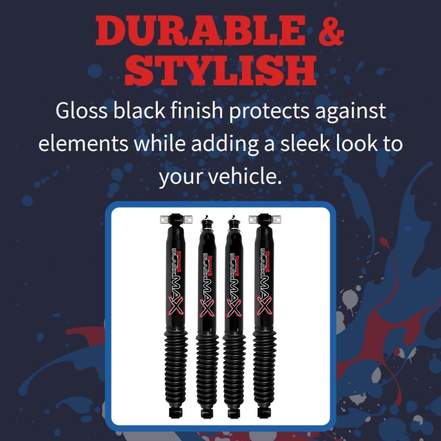 Set of Black Max Series Front & Rear Hydraulic Action Shocks fits 2007 2018 Wrangler JK 2WD 4WD with 1-2.5” Front & 2-3.5” Rear Lift | Multi-Stage Valving | Durable Gloss Black Finish