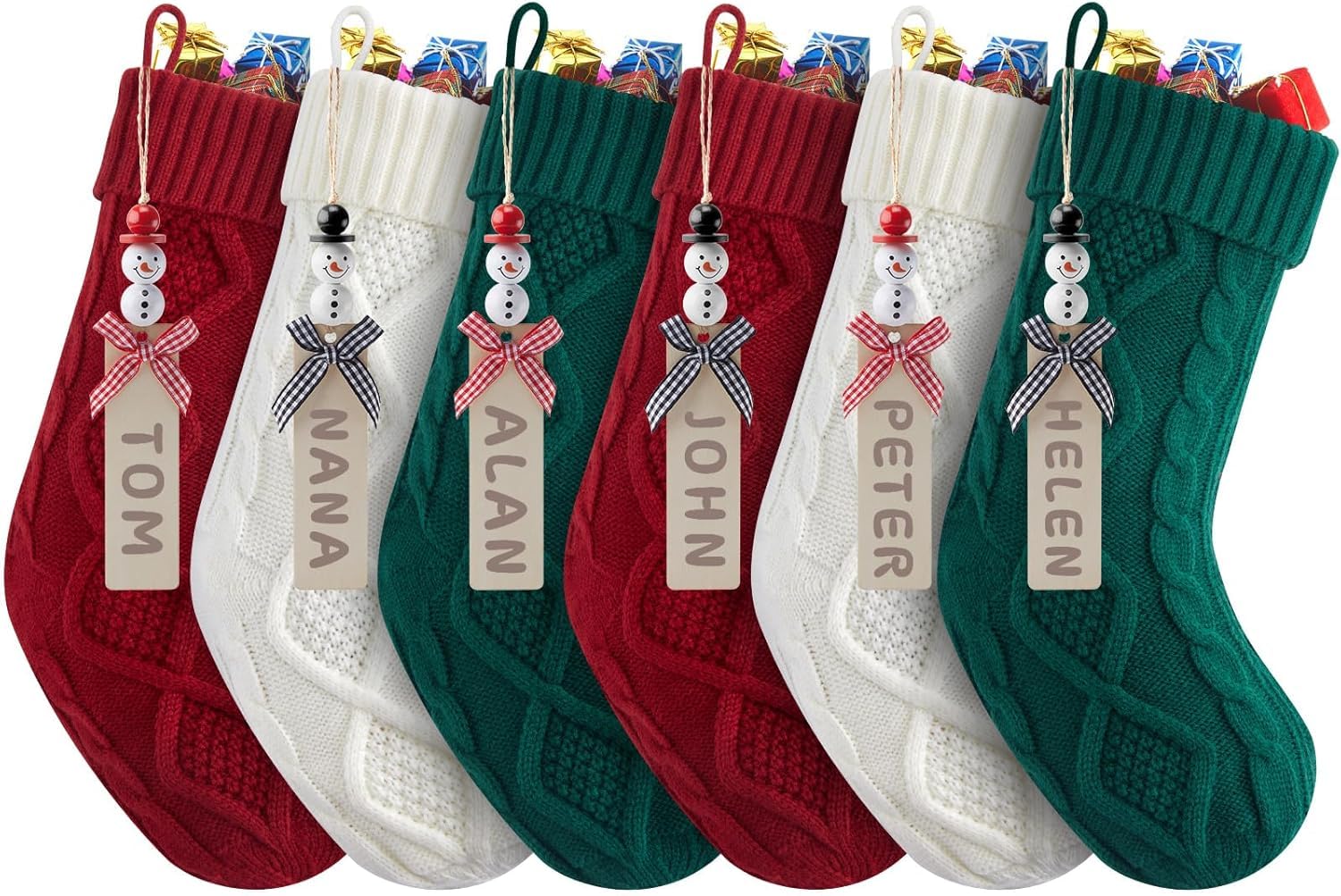 Personalized Knitted Christmas Stockings - 6 Pack