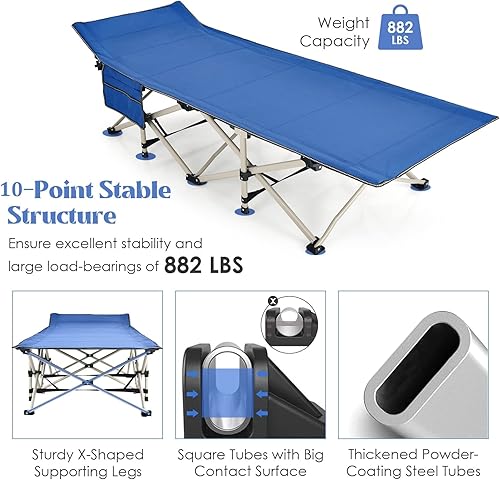 Miniatura 2 de GYMAX Catre de campamento plegable de 882 libras para adultos con bolsa de transporte y bolsillo lateral, diseño plegable rápido de alta