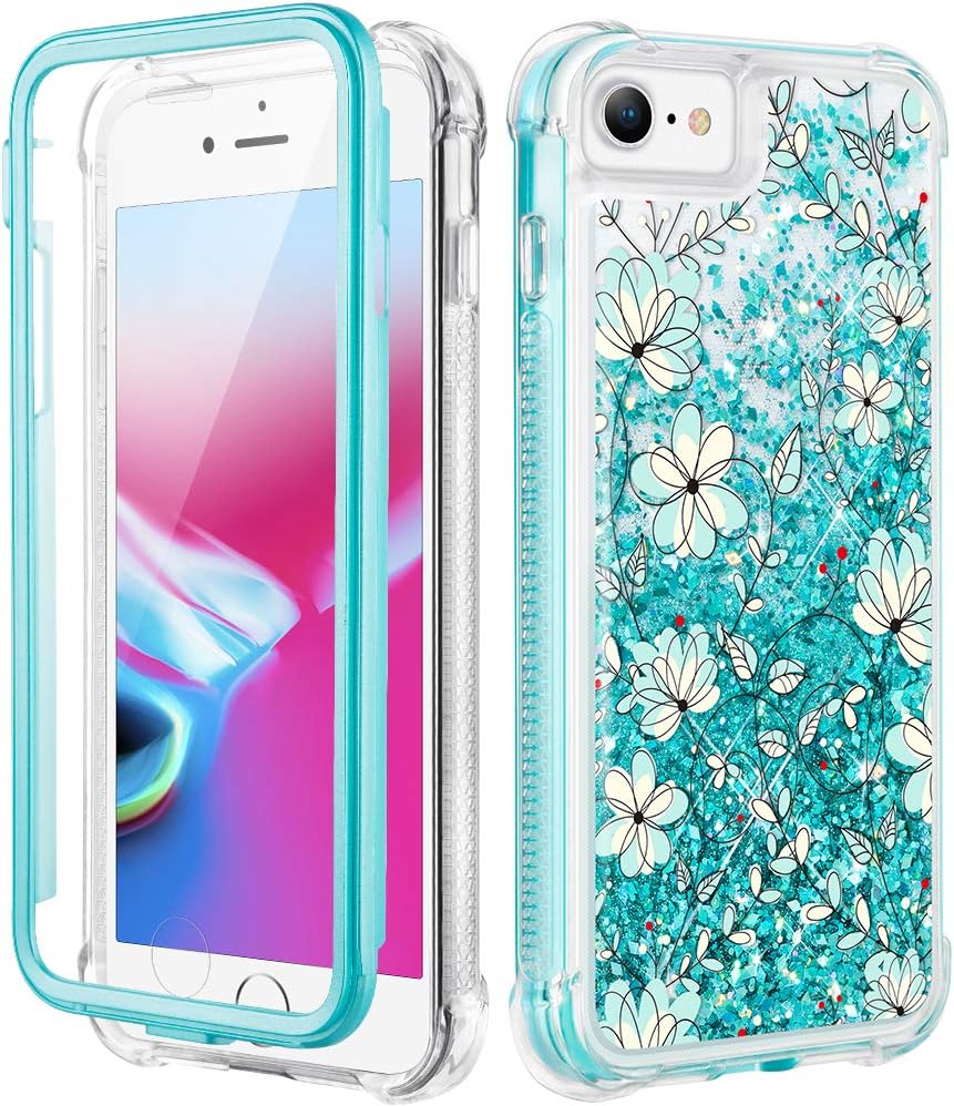 Caka iPhone SE 2020 Case, iPhone 6 iPhone 6s iPhone 7 iPhone 8 Case with Screen Protector, Glitter Liquid Bling Sparkle for Girls Girly Women Full Body Case for iPhone SE 2020 6 6s 7 8 4.7"