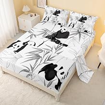 CVHouse Panda Bed Set Queen Size - Kawaii Bedding for Girls, Kids, Teens - Cute Fitted Sheet Sets, 1 Flat Sheet, 1 Fitted Sheet, 2 Pillow Cases - 4 Pieces, Kids Room Decor