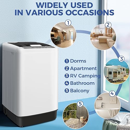 Miniatura 8 de Nictemaw Lavadora portátil compacta de 13.5 libras con pantalla LED, 10 programas y 8 selecciones de niveles de agua, pequeña lavadora para