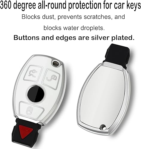 Miniatura 2 de para Mercedes Benz Key fob Cover con llavero de cuero, Shell suave TPU Key, Blanco