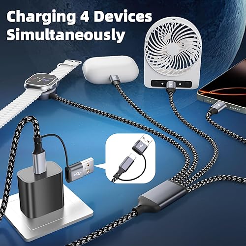 Miniatura 4 de Cable de carga 4 en 2 para cargador Apple iWatch con 3 puertos tipo C, cable de carga múltiple USB C para iWatch UltraSE10-1, iPhone16 15 14,