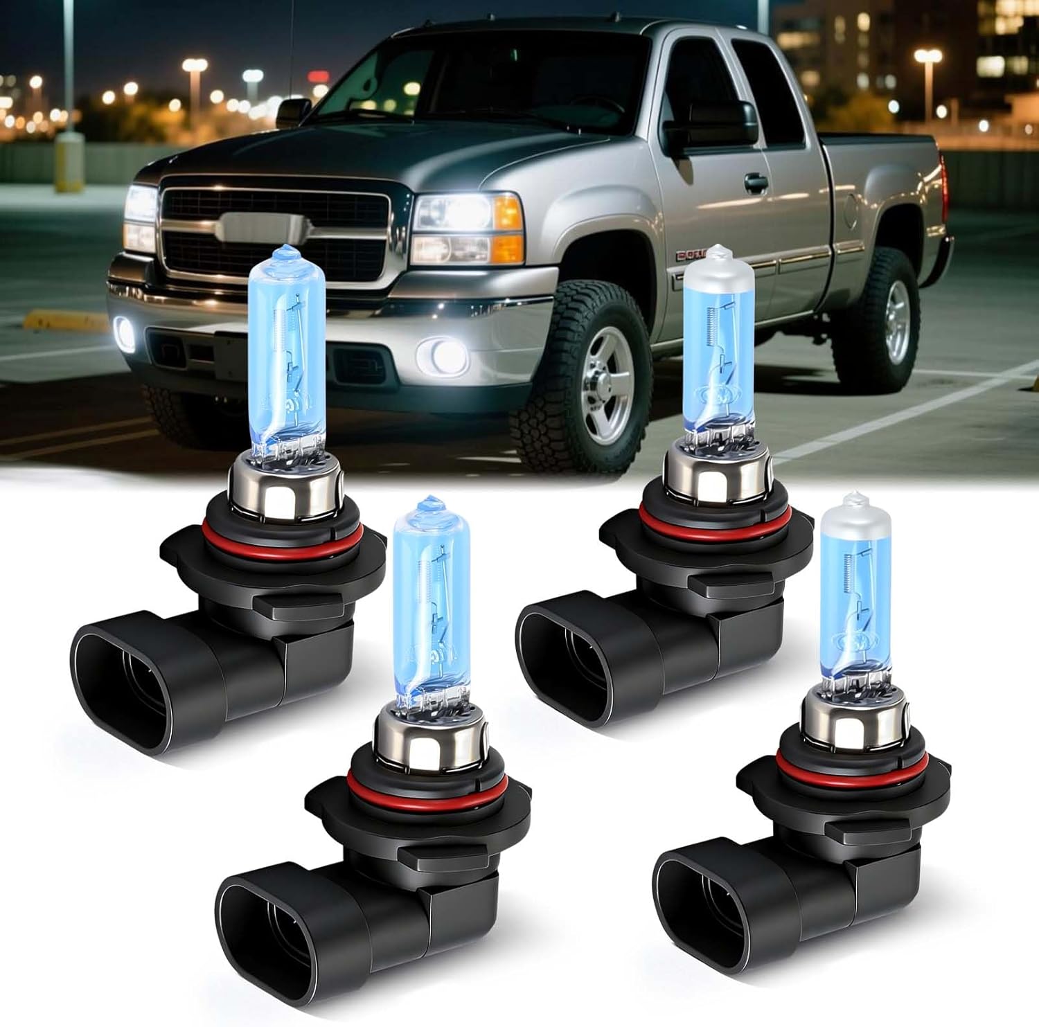SHENKENUO Fit For GMC Sierra 1500 2500 3500 (2007-2013) 9005+H11 High/Low Beam Ultra - High Performance Halogen Headlight Bulbs Combo & 5202 Fog Bulbs,Plug-n-Play,Pack of 6