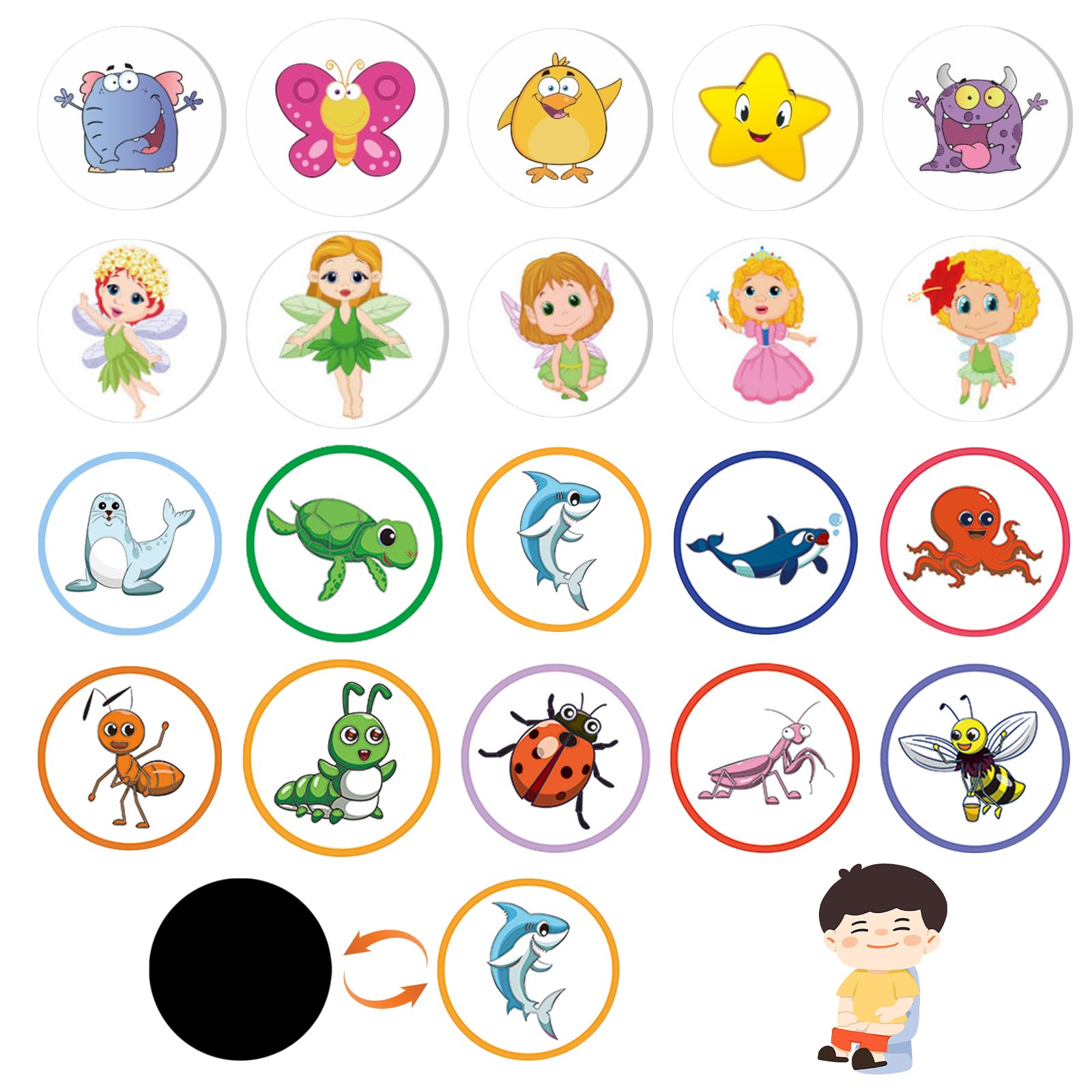 DAWRIS 20 Stück Potty Training Stickers Töpfchentraining Aufkleber Auto Tier-Farbwechsel Töpfchen Für Jungen Und Mädchen Toiletten-Ziel-Töpfchenaufkleber Trainingsaufkleber