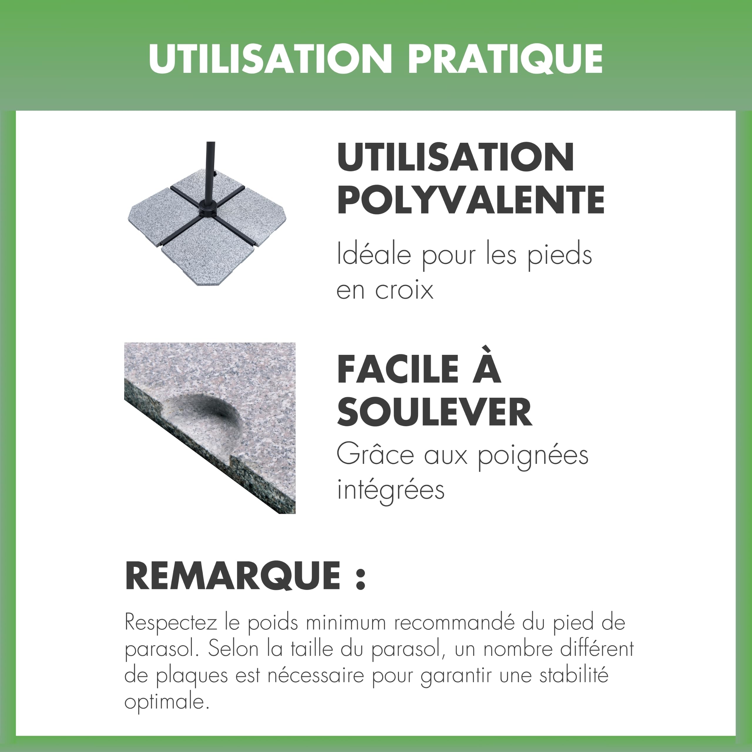Doppler Dalle de granit, 50 x 50 x 4 cm, 25 kg, lot de 1