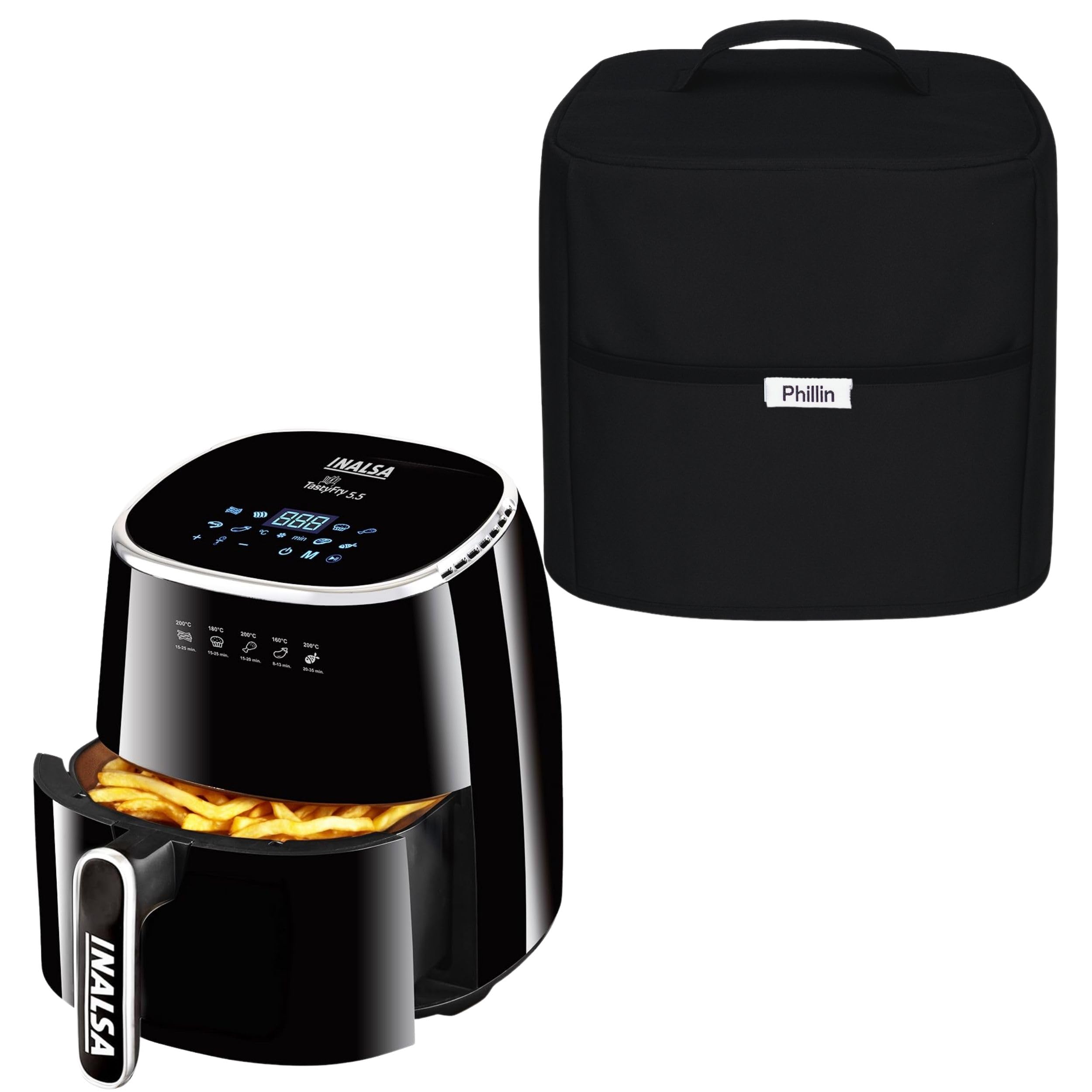 Air Fryer Dust Cover for INALSA 5.5 L 1600W Digital Only Waterproof & Dustproof Kitchen Appliance Cover with Handle - Black (13 inch x 12 inch)