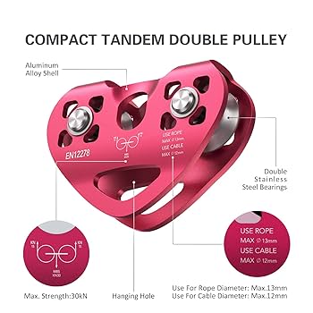 30KN Climbing Dual Pulley Aluminum Zip Line Pulley Large Load Bearing