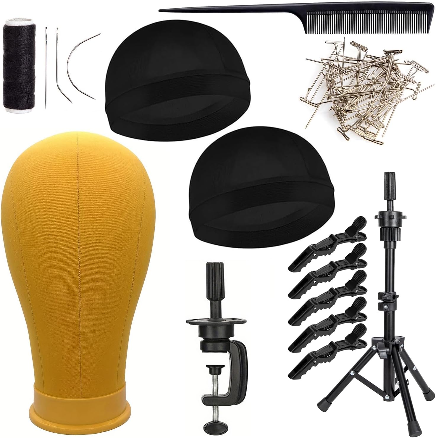 Mannequin Canvas Head, Wig Head Stand with Mannequin Head for Making Display with Wig Caps, Canvas Block Mannequin Head with T Pins Set for Hair Styling Practice Display